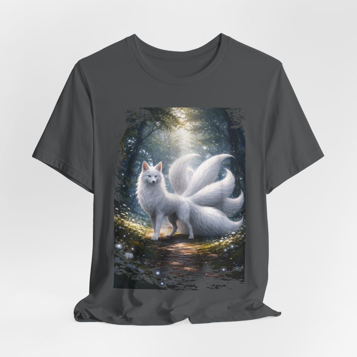 Nine-Tailed Fox Fantasy T-Shirt — Mystical White Kitsune Forest Tee