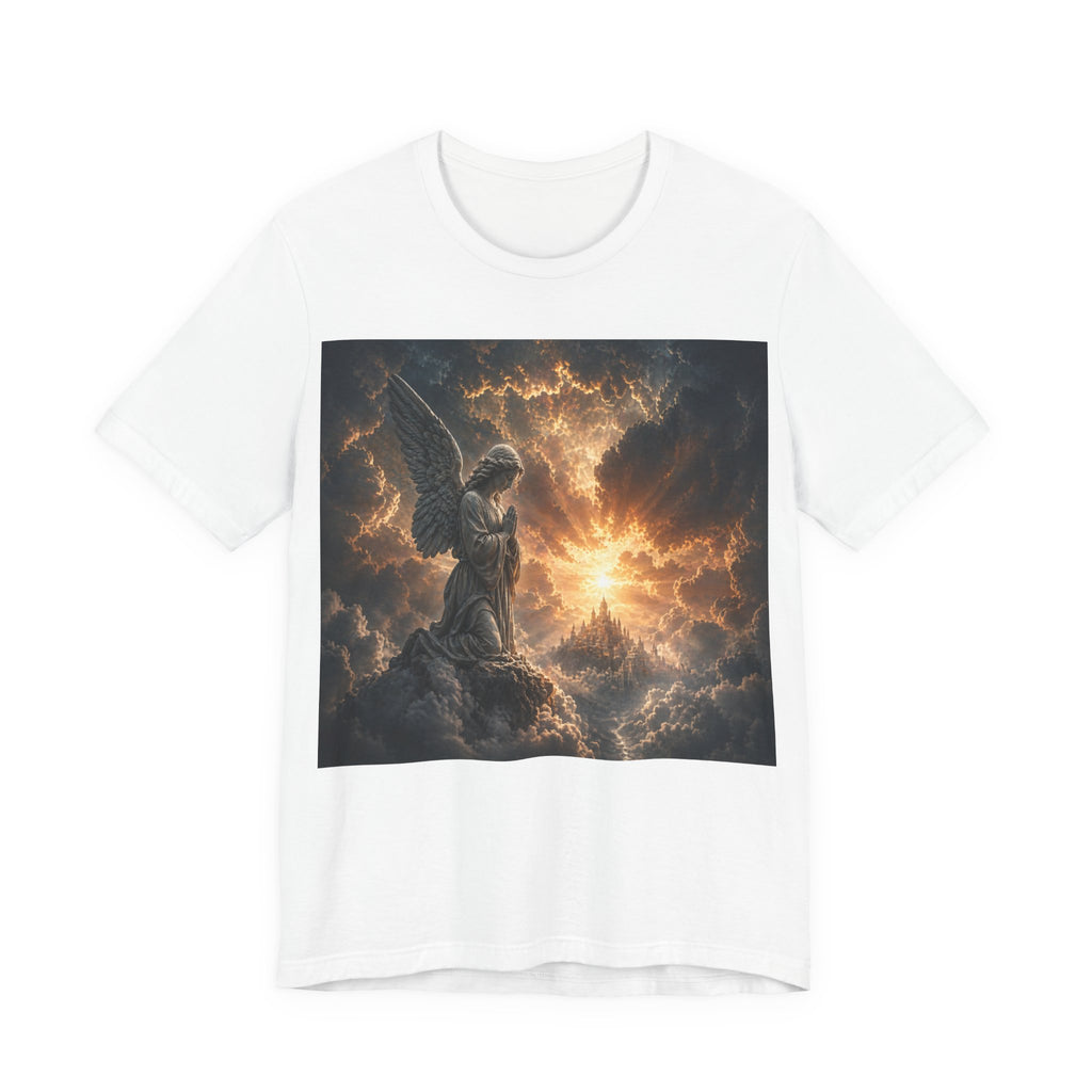 Angel in Storm Graphic Tee — Dramatic Celestial Art T-Shirt