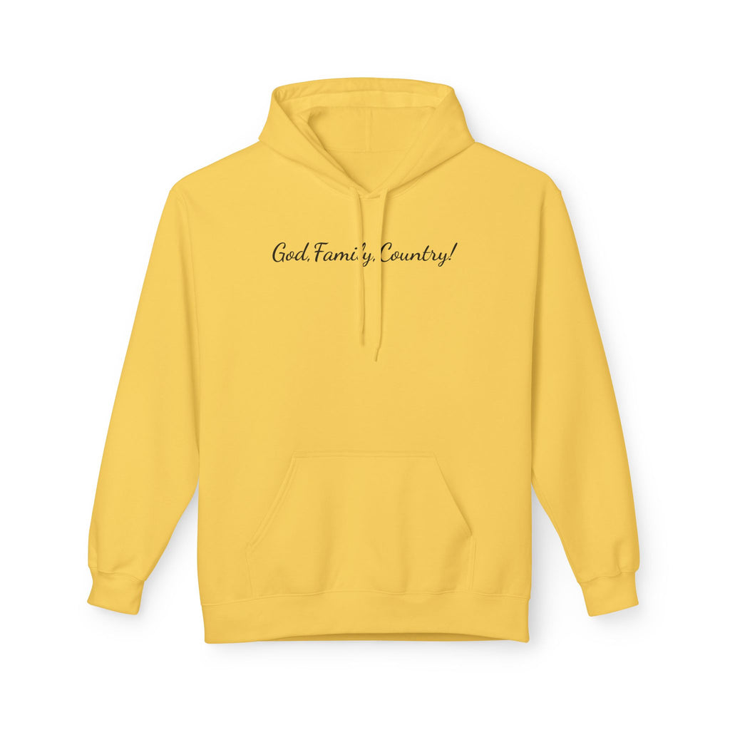 God, Family & Country Hoodie - Minimal Script Pullover for Patriotic Faithwear