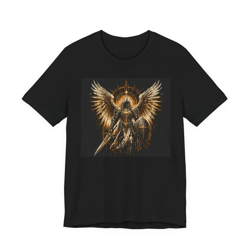 Angel Warrior Graphic Tee — Gold Guardian Wings T-Shirt