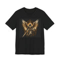 Angel Warrior Graphic Tee — Gold Guardian Wings T-Shirt