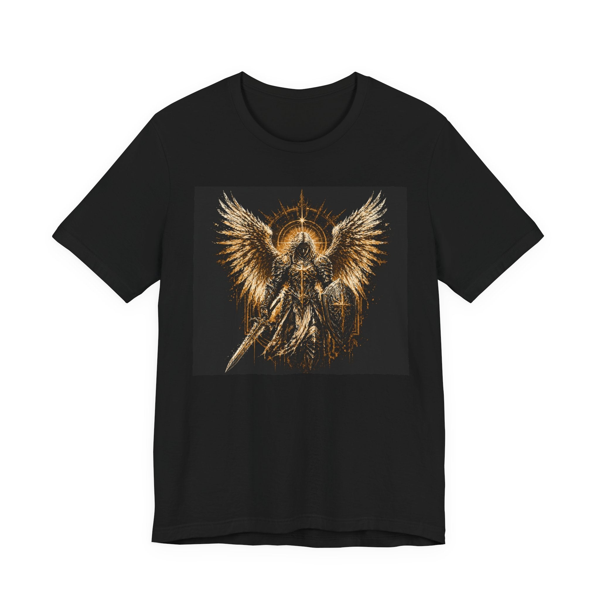 Angel Warrior Graphic Tee — Gold Guardian Wings T-Shirt