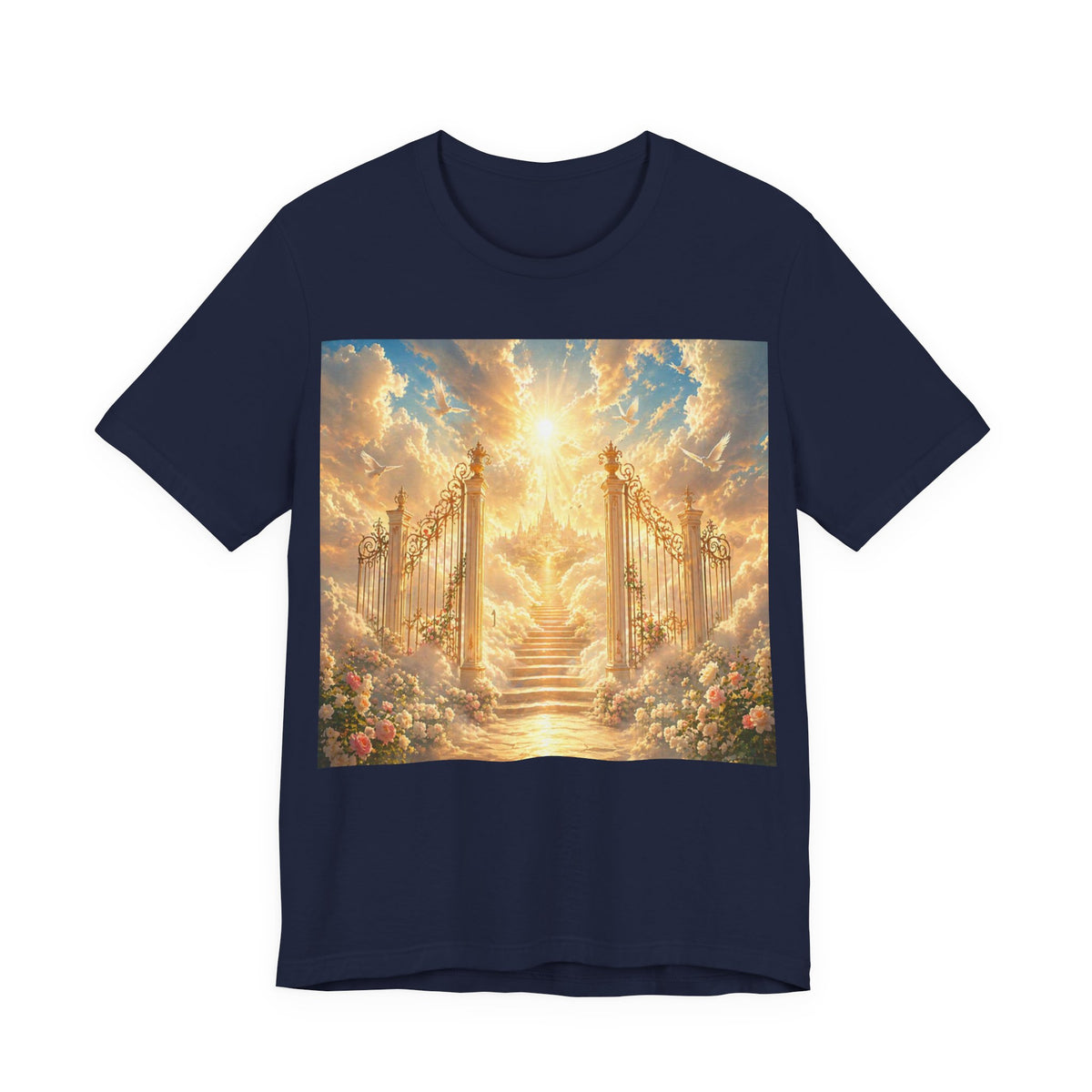 Heavenly Gates Graphic Tee — Celestial Stairs & Sunlight T-Shirt