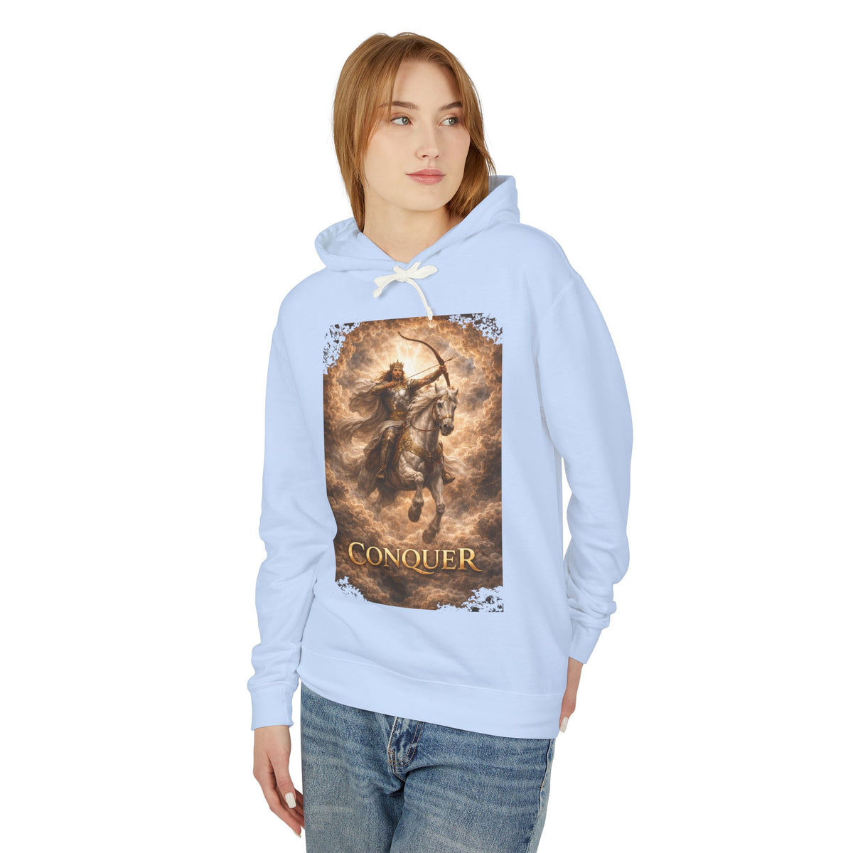 The white horse from Revelation 6:1-2! Conquer Warrior Hoodie — Fantasy Archer Graphic Pullover