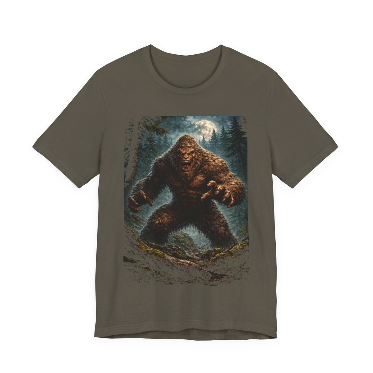Bigfoot Monster Graphic T-Shirt — Sasquatch Forest Night Tee