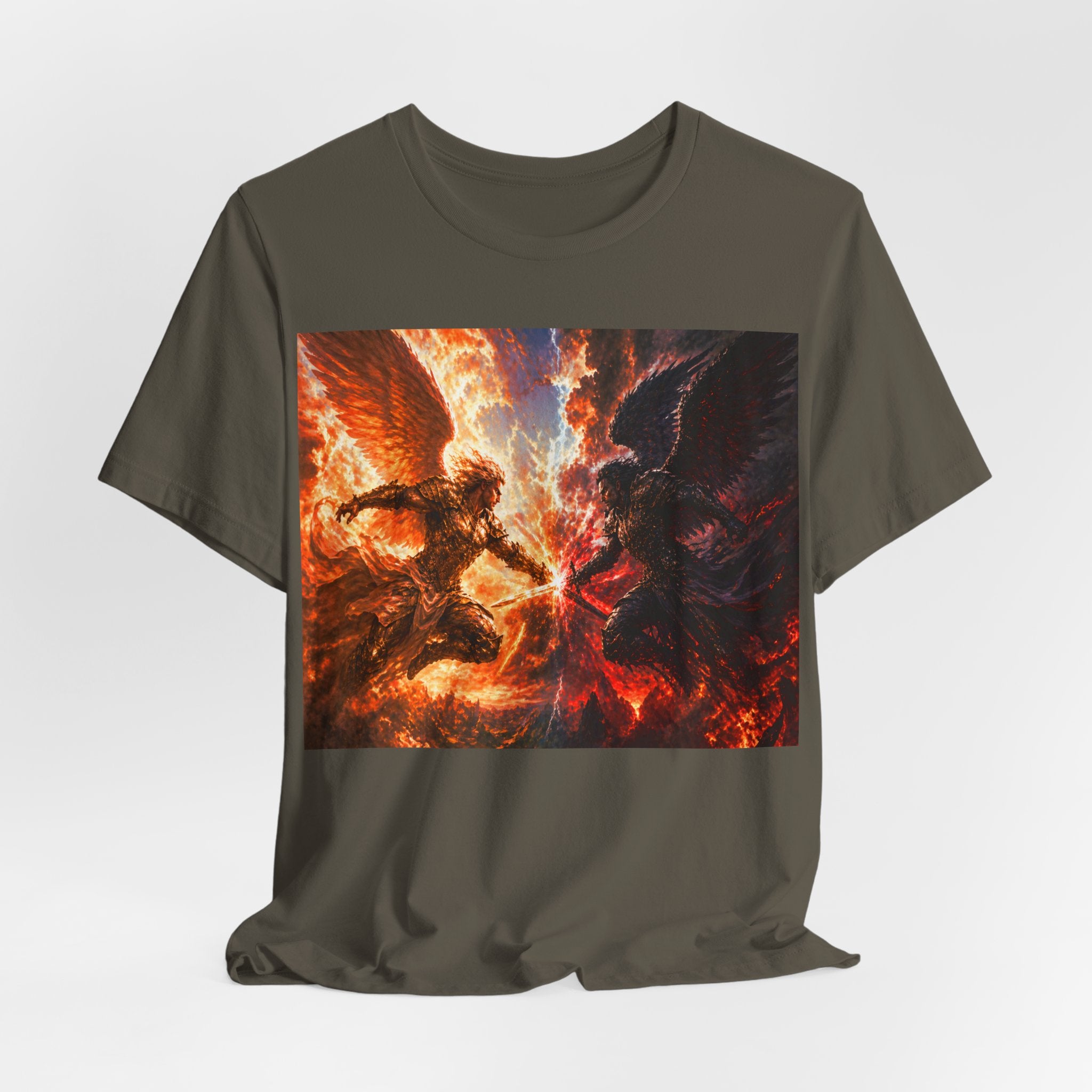 Angel vs Demon Battle T-Shirt — Fiery Fantasy Art Graphic Tee