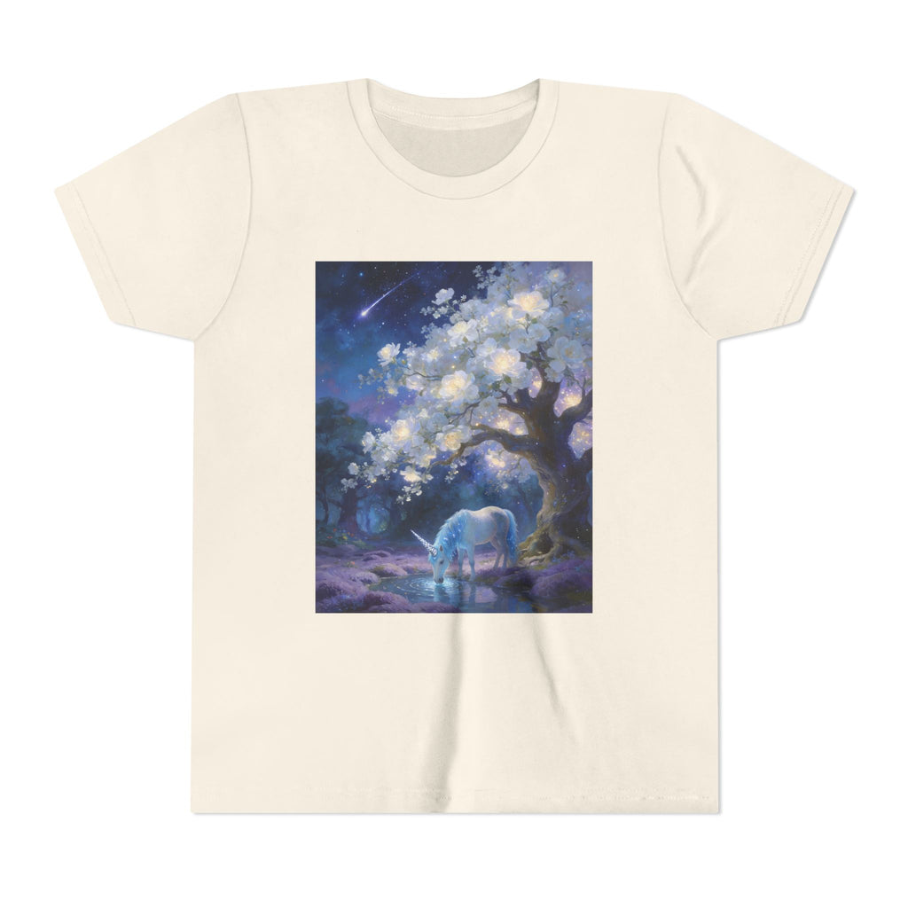 Youth Tee — Magical Night Unicorn Under Starry Tree