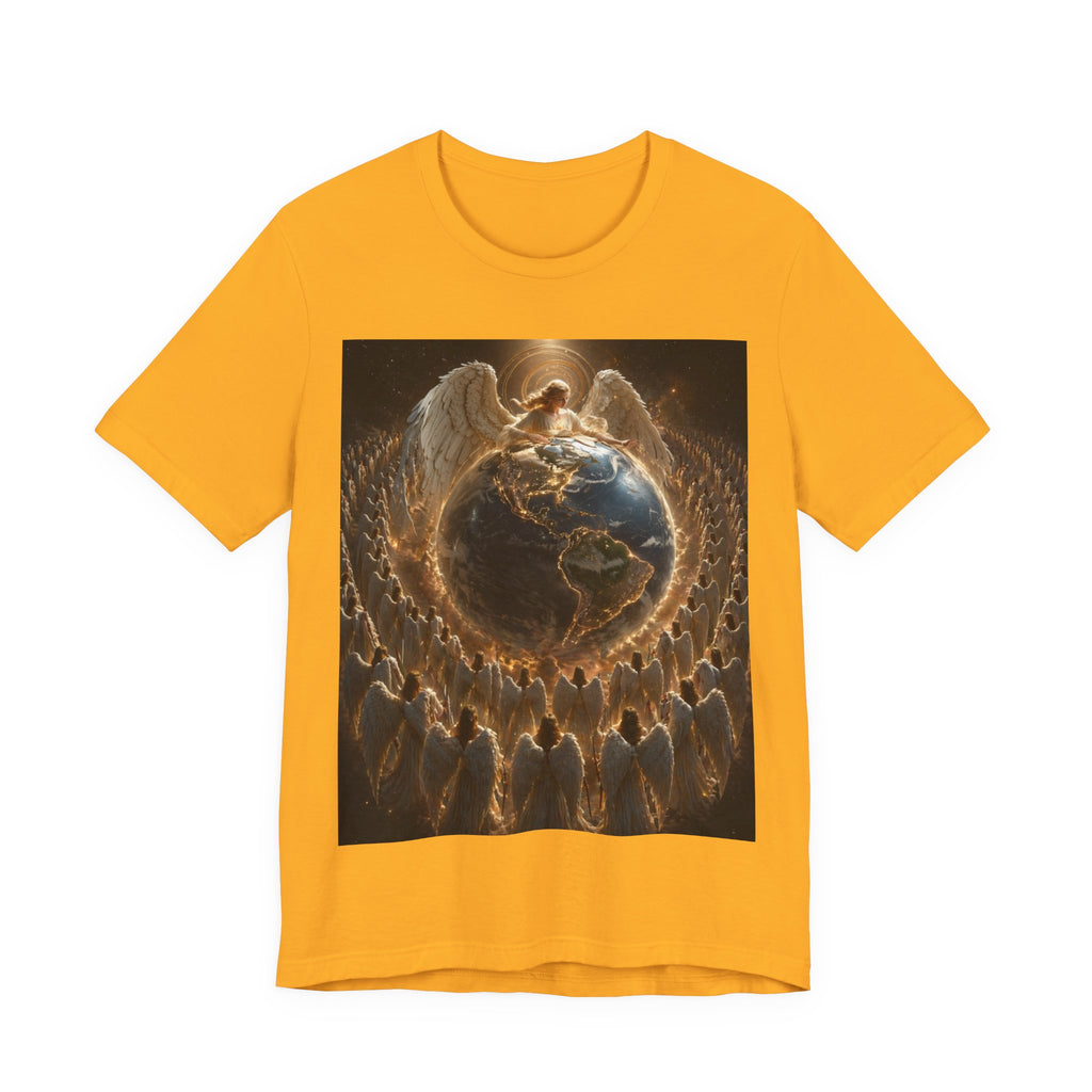 Angel Watching Over Earth T‑Shirt — Spiritual Guardian Globe Tee