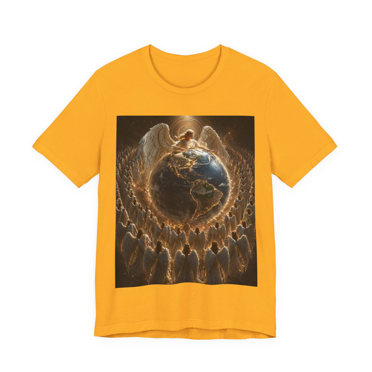 Angel Watching Over Earth T‑Shirt — Spiritual Guardian Globe Tee