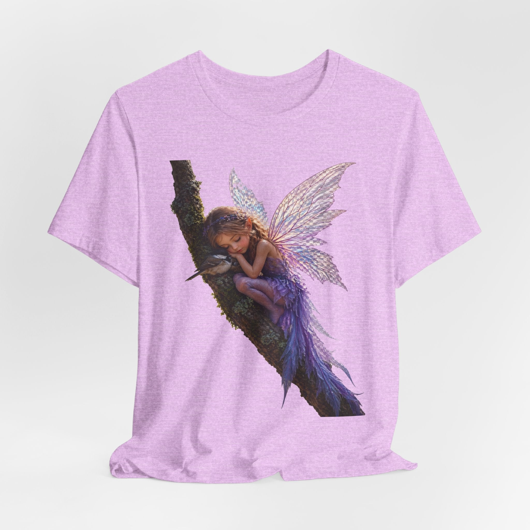 Fairy Sleeping on Branch T-Shirt — Magical Purple Fairy Tee for Women & Girls