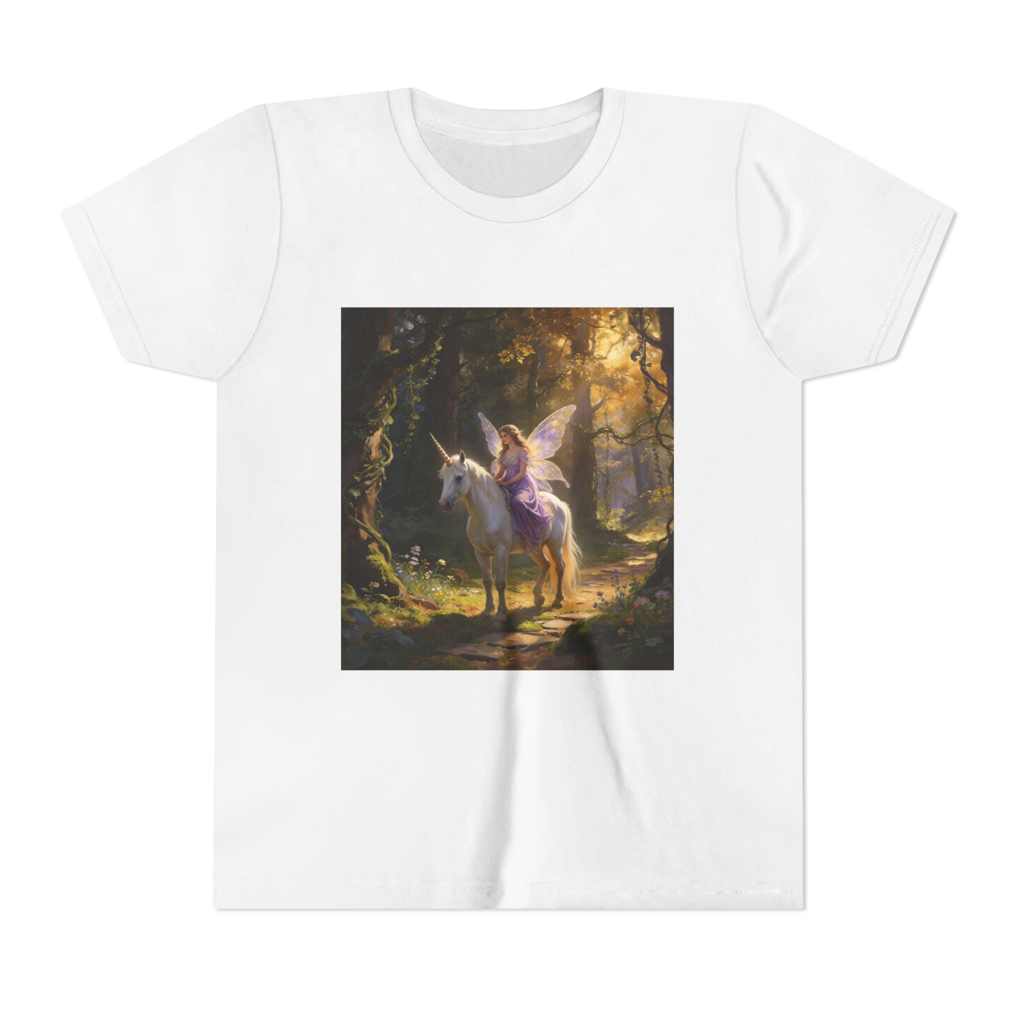 Youth Tee — Enchanted Unicorn & Fairy Forest Graphic