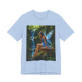 Fairy Forest T-Shirt — Enchanted Blue Fairy Sitting by Waterfall