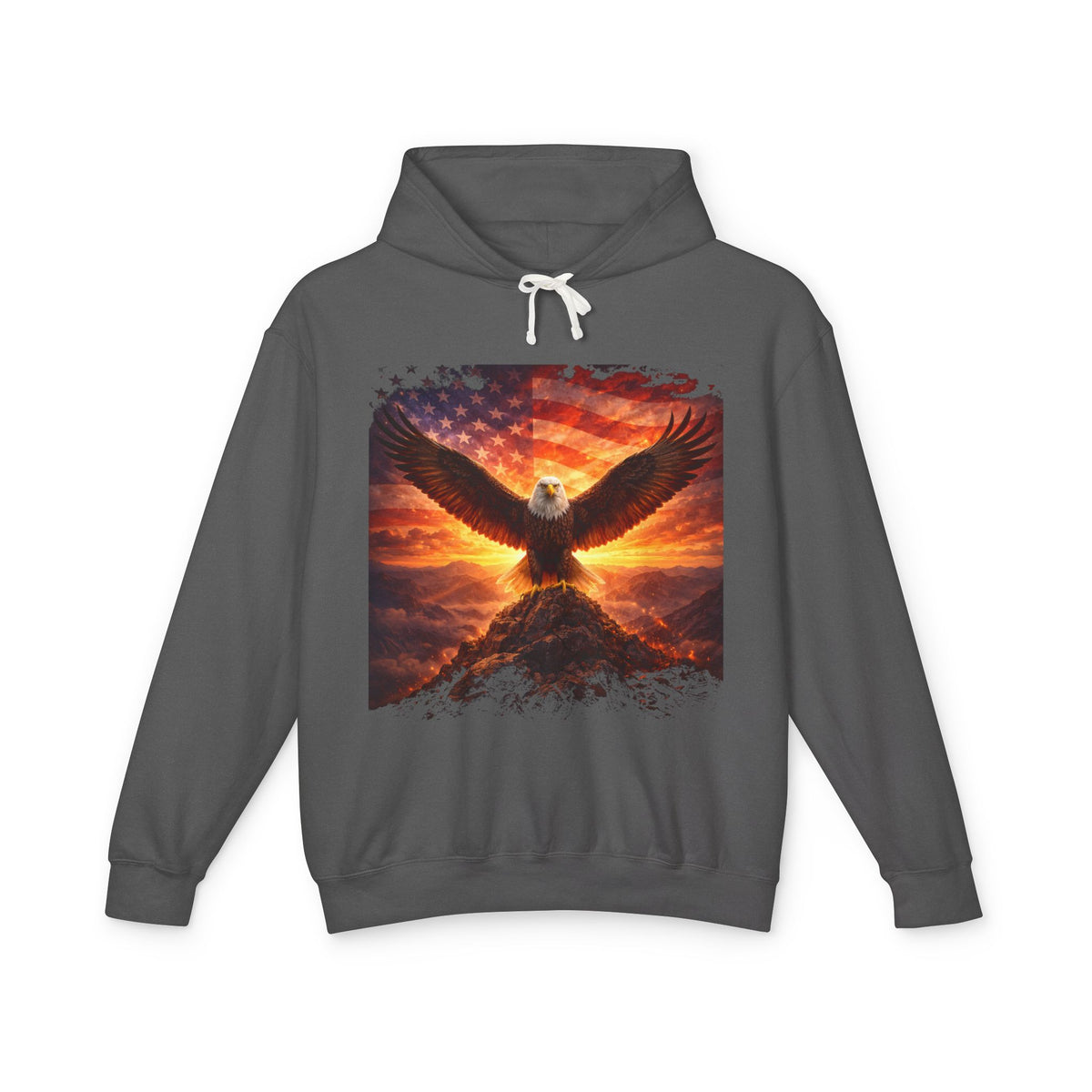 Eagle Rising Hoodie — Patriotic Bald Eagle Sunset Graphic Sweatshirt