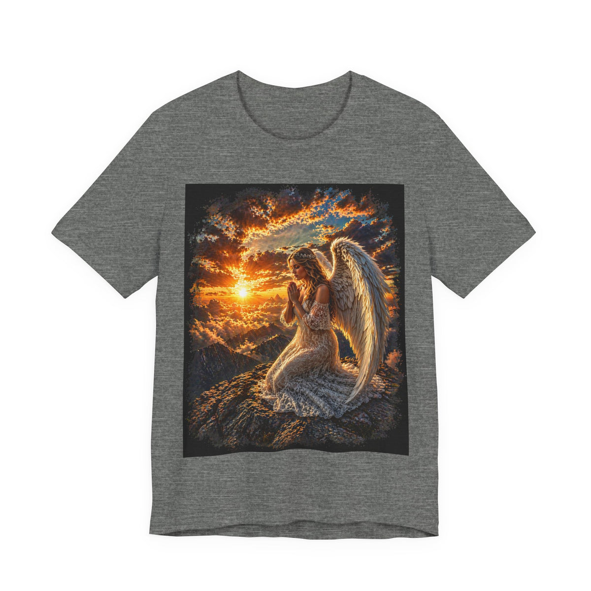 Angel Prayer T‑Shirt — Serene Sunset Guardian Angel Tee