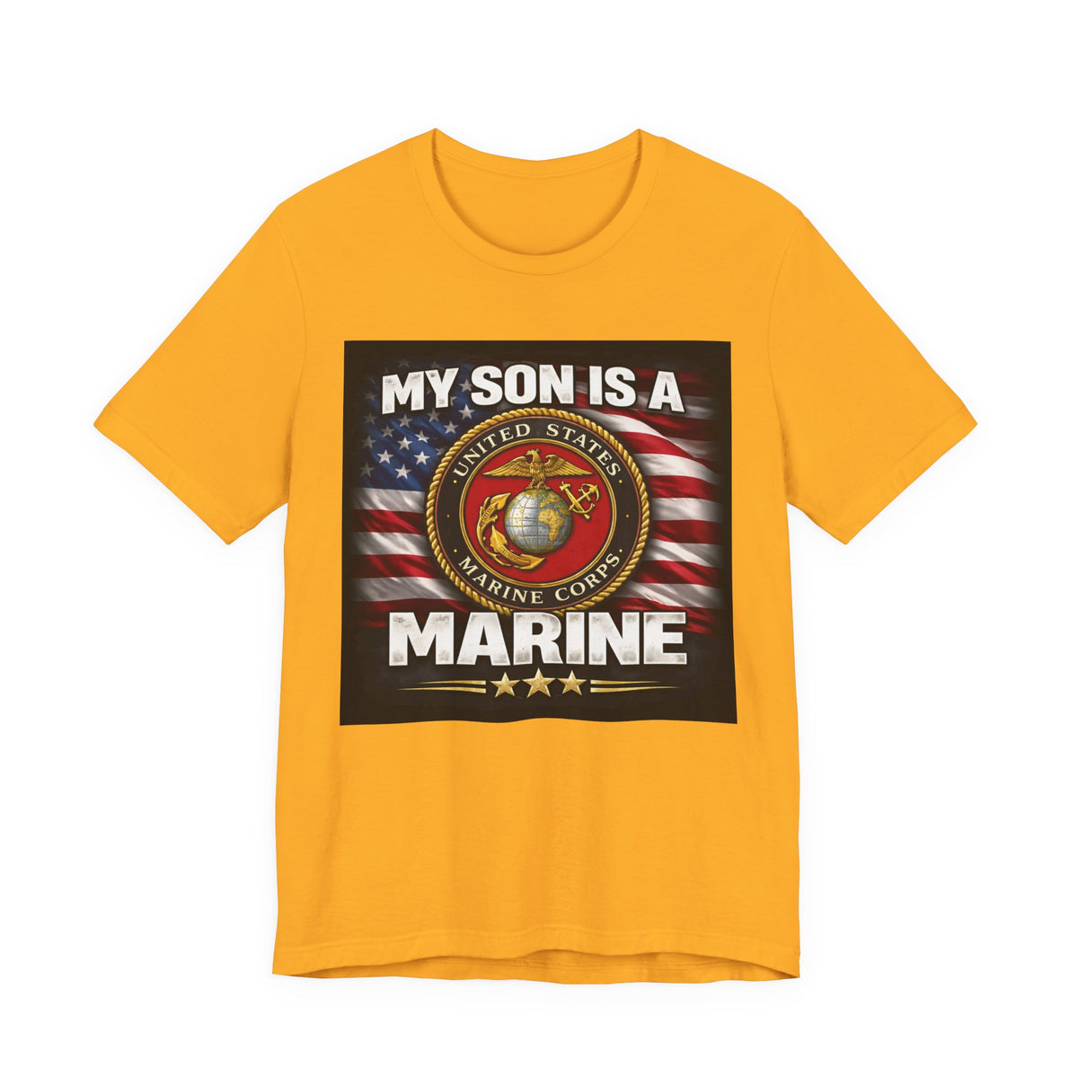 Marine Pride T-Shirt — "My Son Is A Marine" American Flag Emblem