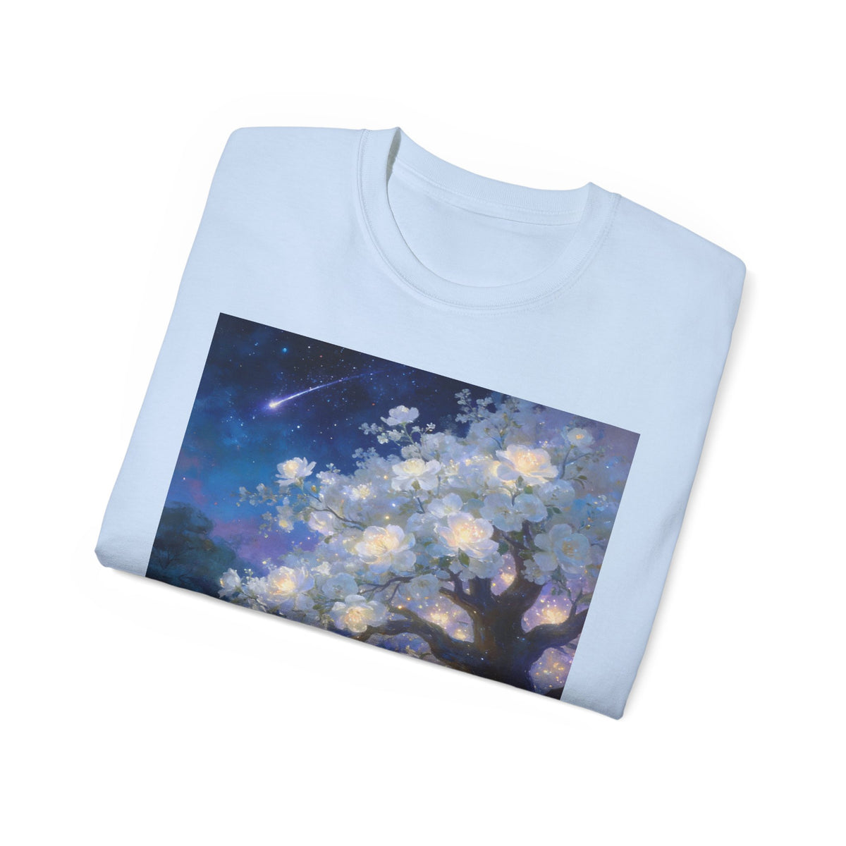 Unicorn Mystic Night Sheep Cotton Tee — Dreamy Moonlit Tree Art T-Shirt