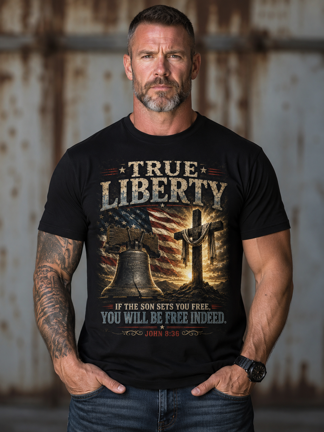 True Liberty Tee — Christian American Freedom T‑Shirt ("If the Son Sets You Free")
