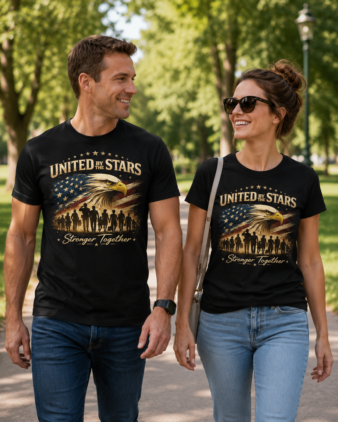 United We Stand T-Shirt – Patriotic Eagle & Soldiers “Stronger Together” Tee