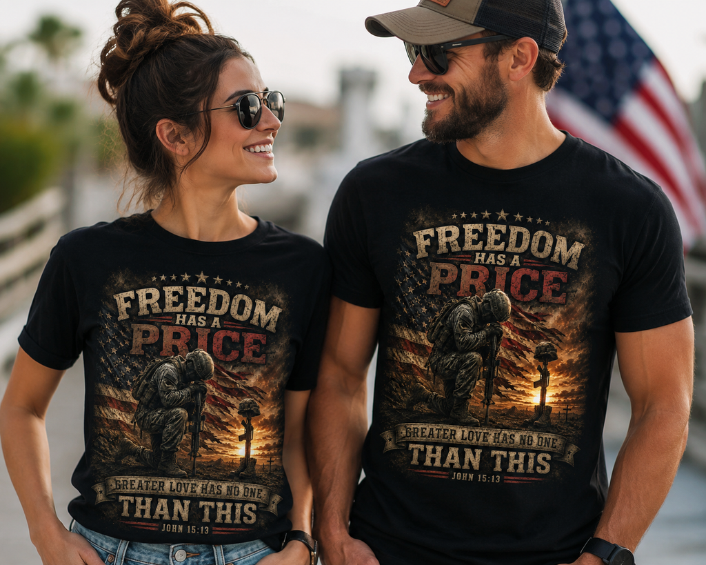 Freedom Has A Price Military Tribute T-Shirt – Fallen Soldier Battlefield Memorial Tee
