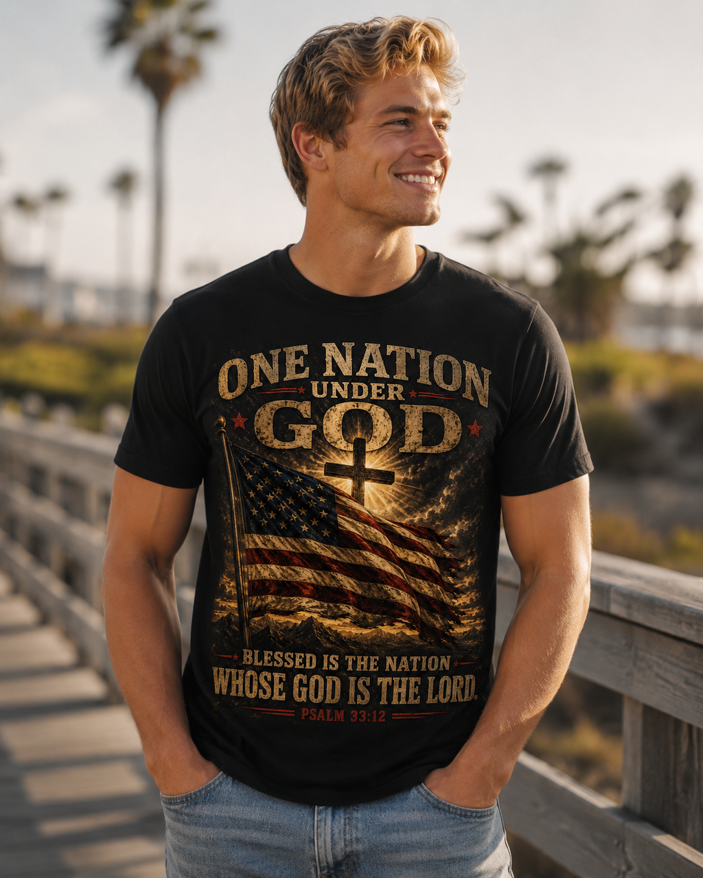 One Nation Under God T-Shirt – Patriotic Christian Flag Tee