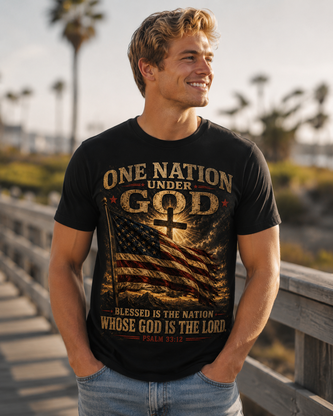 One Nation Under God T-Shirt – Patriotic Christian Flag Tee