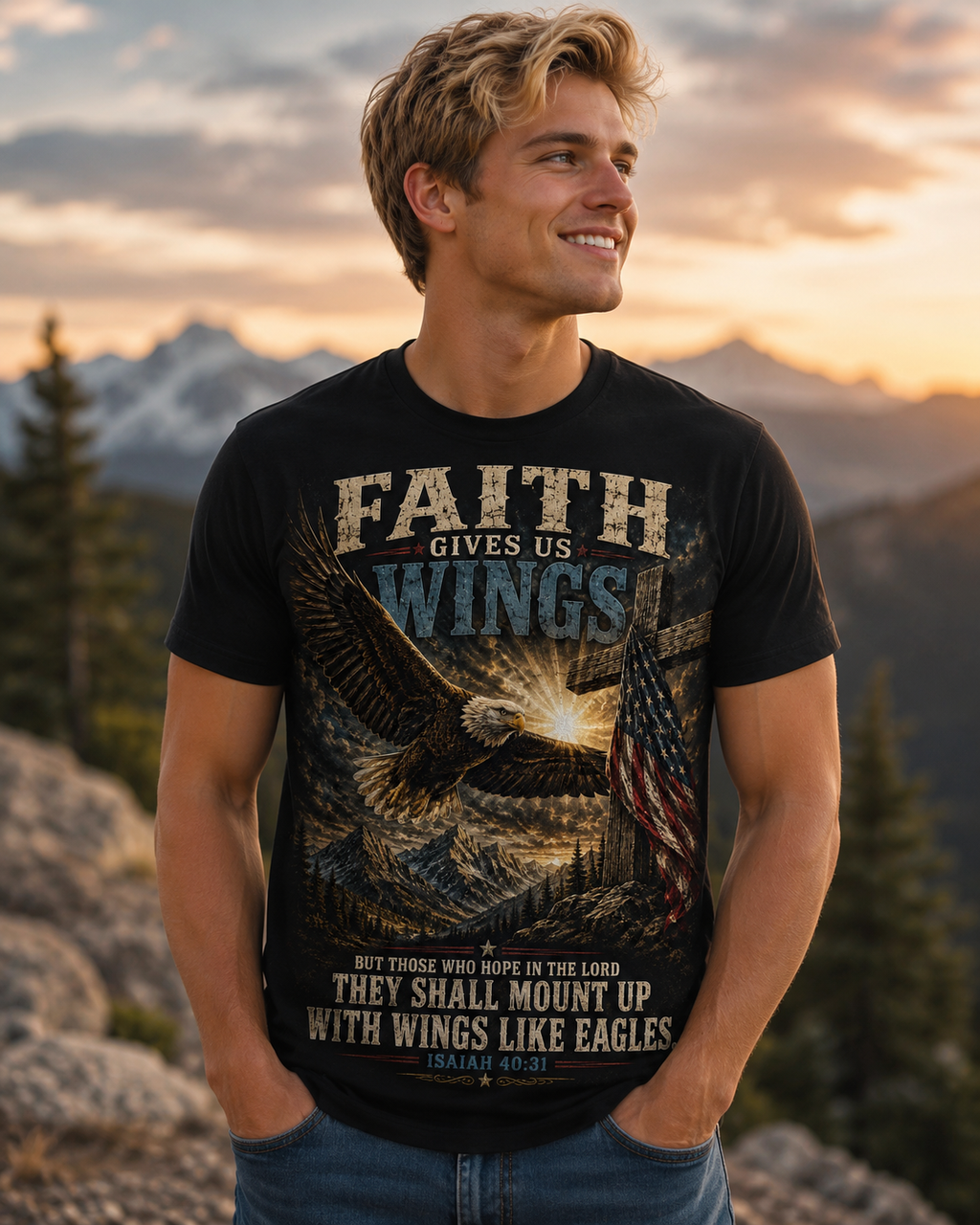 Faith Gives Us Wings Eagle T-Shirt — Biblical Isaiah 40:31 Inspirational Tee