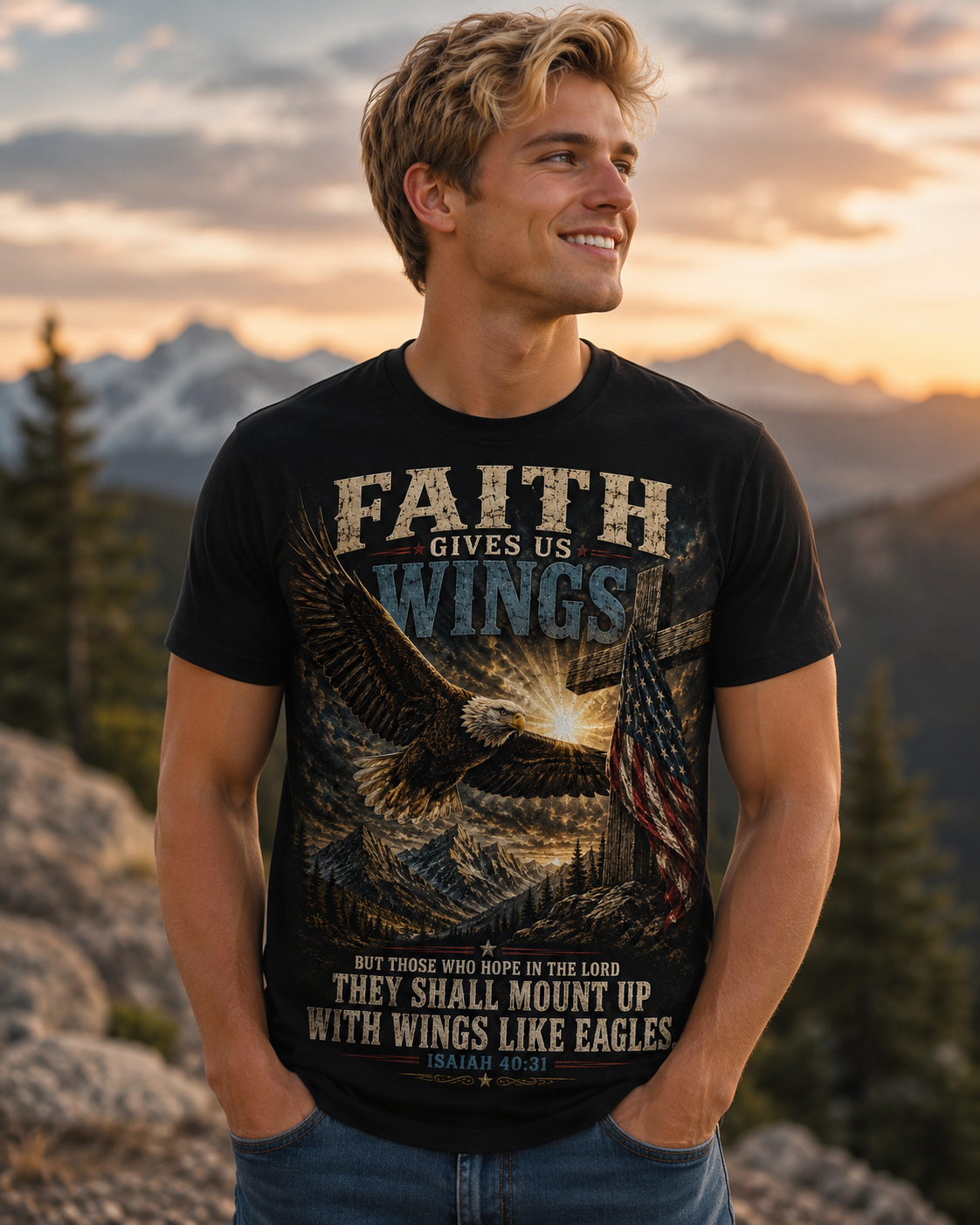 Faith Gives Us Wings Eagle T-Shirt — Biblical Isaiah 40:31 Inspirational Tee