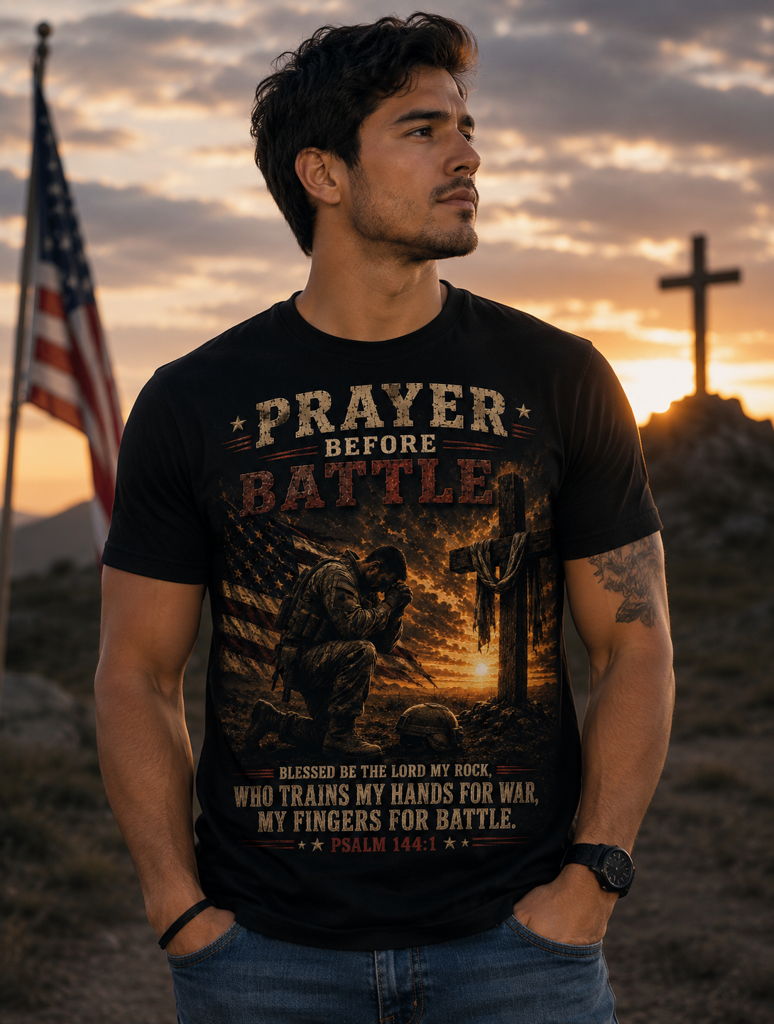 Prayer Before Battle T-Shirt — Christian Military Faith Tee