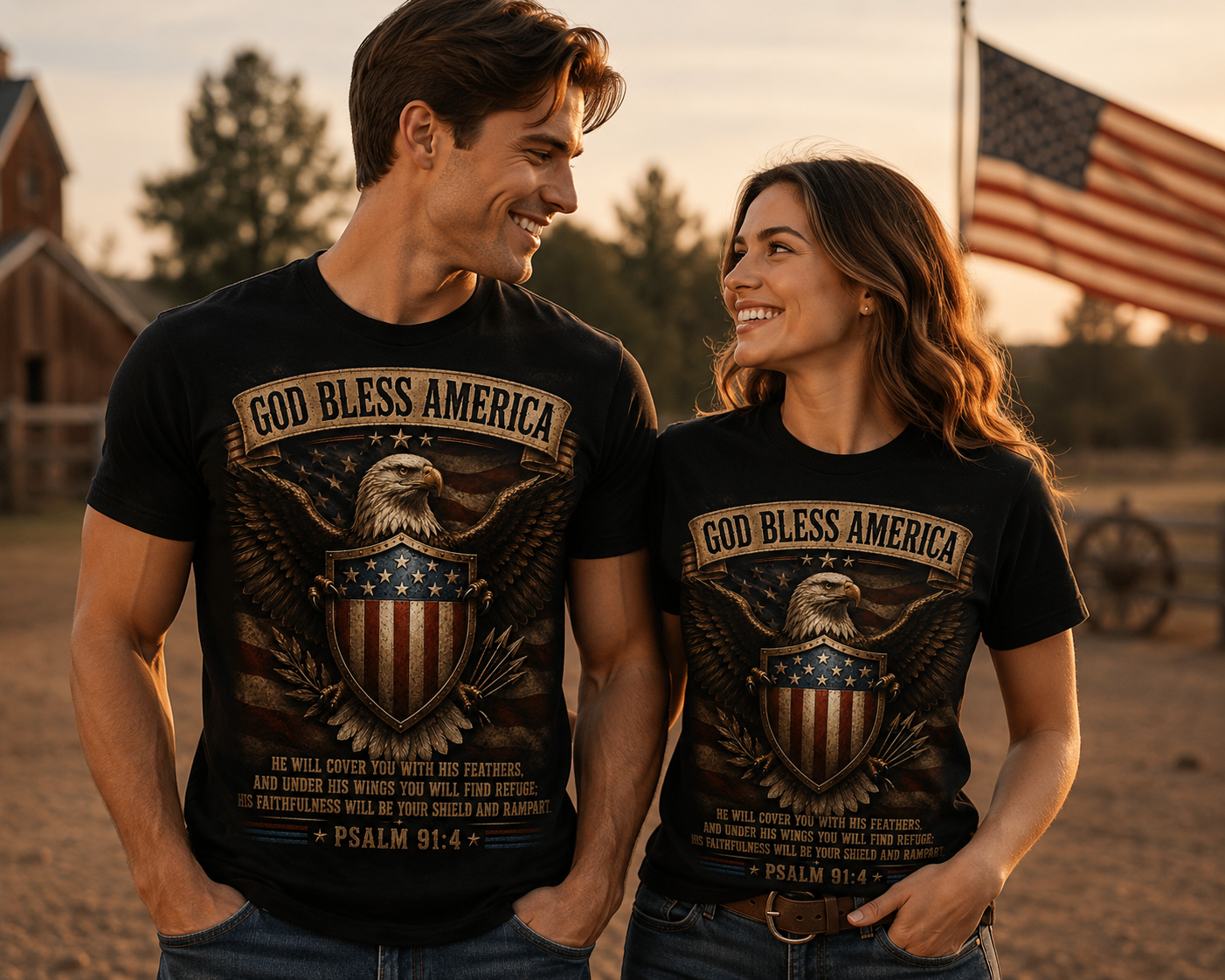 God Bless America Eagle T-Shirt – Patriotic Psalm 91:4 Graphic Tee