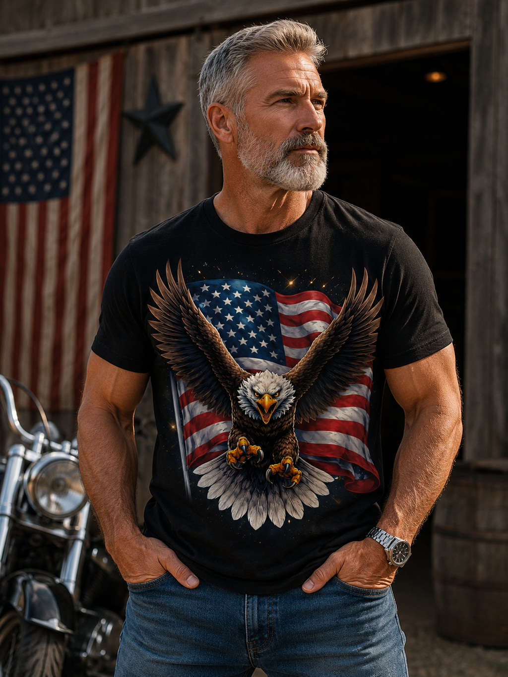Patriotic Eagle T-Shirt — American Flag Bald Eagle Graphic Tee