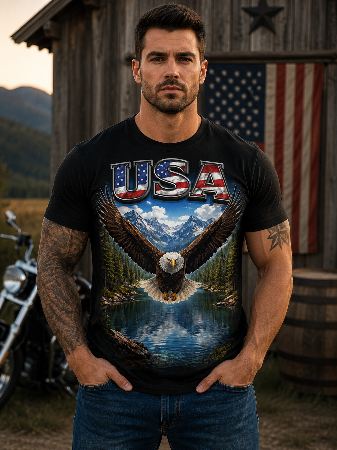 USA Eagle T-Shirt - Patriotic Bald Eagle Scenic Graphic Tee