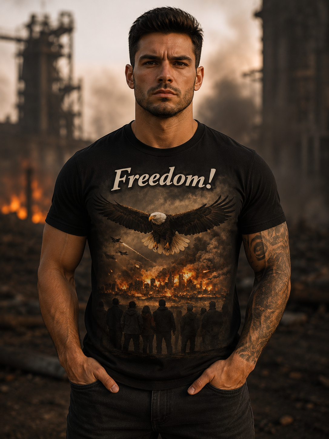Freedom Eagle T-Shirt — Patriotic Bald Eagle & Crowd Graphic Tee