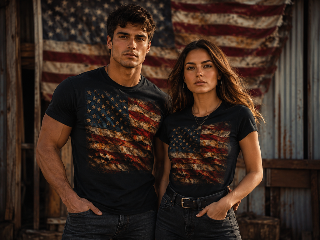 American Flag T-Shirt — Vintage Distressed Stars & Stripes Tee