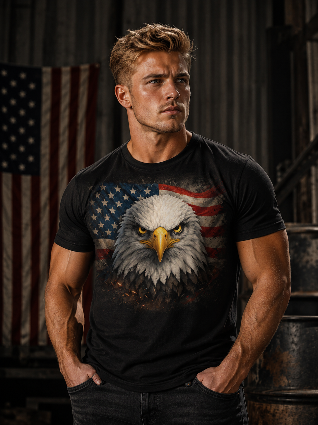 Patriotic Bald Eagle T-Shirt – American Flag Graphic Tee