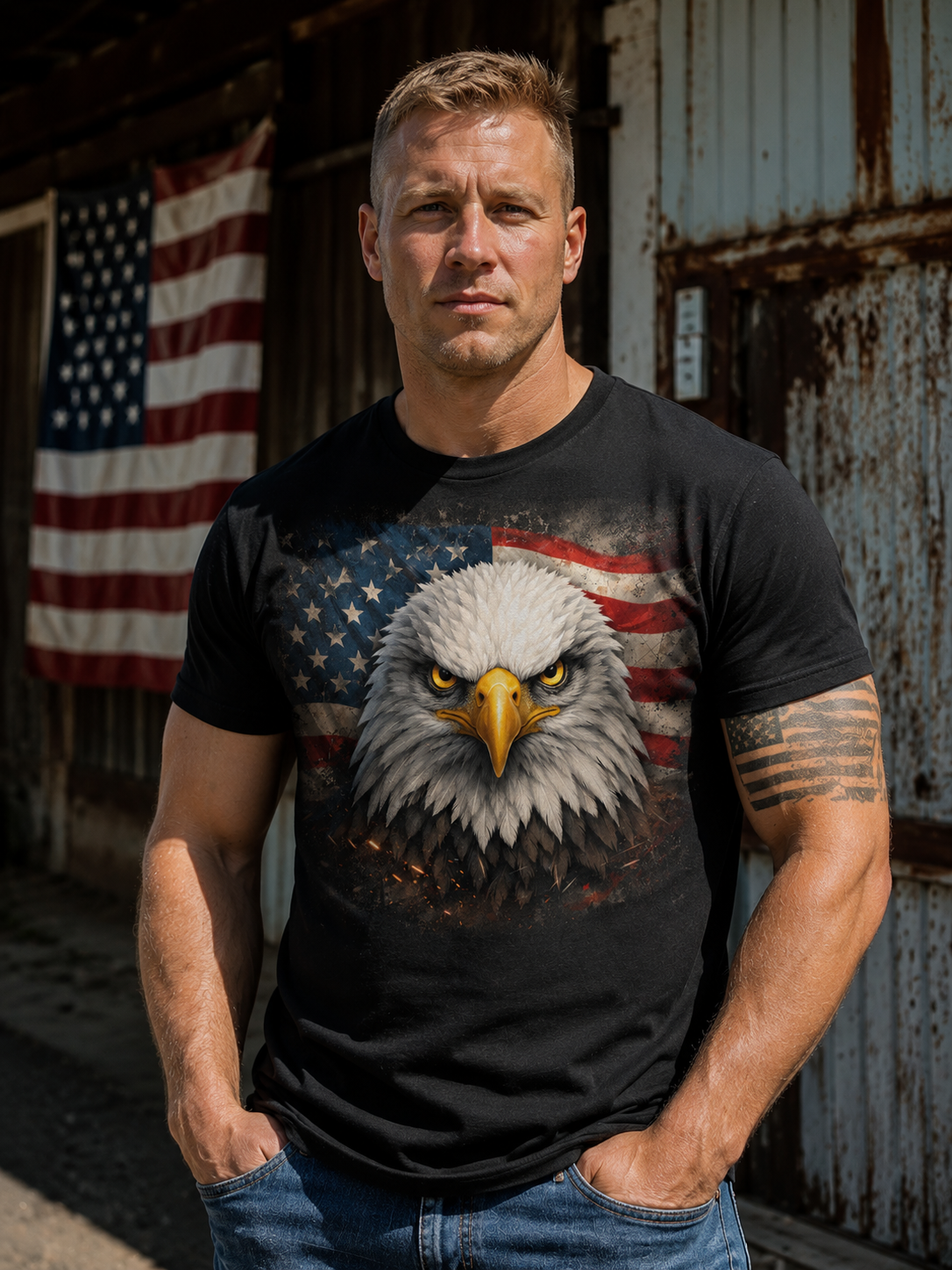 Patriotic Eagle T-Shirt – American Flag Bald Eagle Graphic Tee
