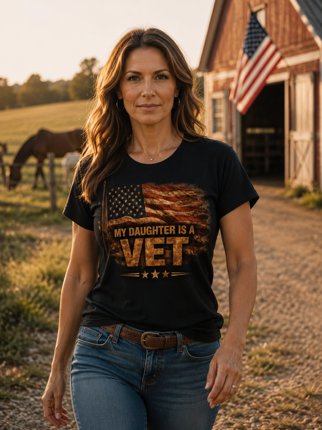 My Daughter Is a Vet T-Shirt — American Flag Veteran Support Tee