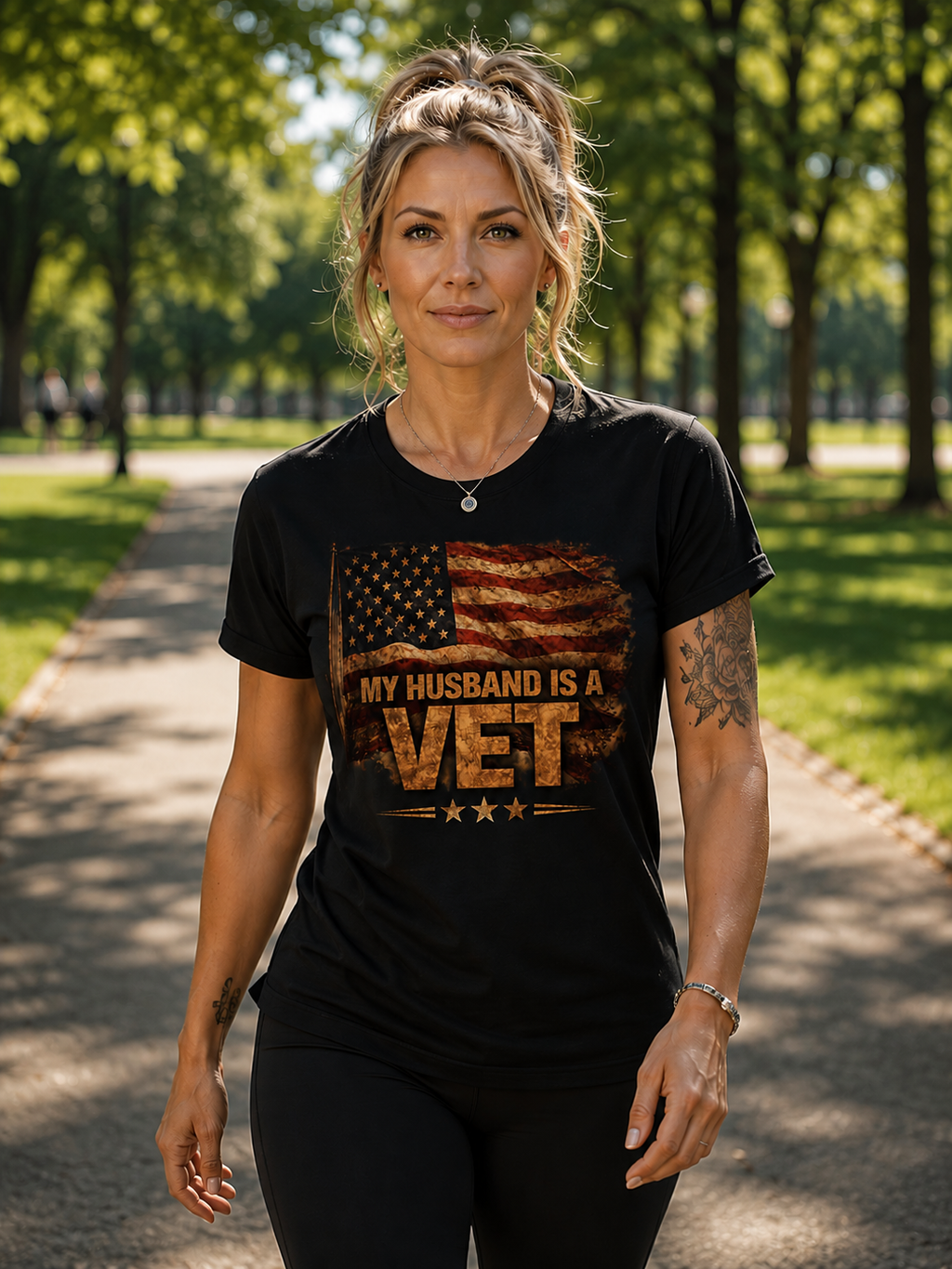 My Husband Is A Vet T-Shirt — Patriotic American Flag Military Tee for Military Wives