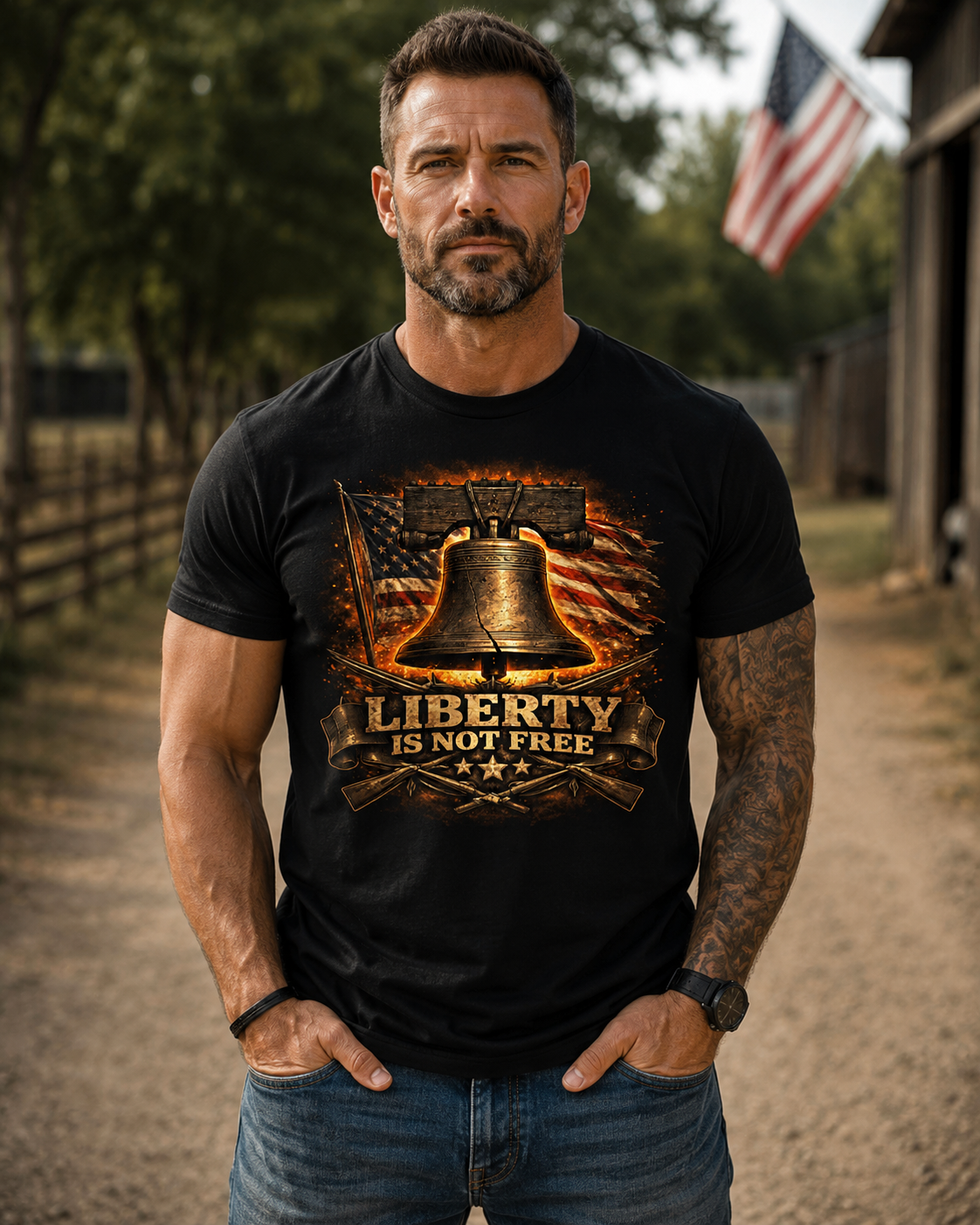 Liberty Is Not Free T-Shirt — Patriotic American Flag & Liberty Bell Tee for Veterans, 4th of July