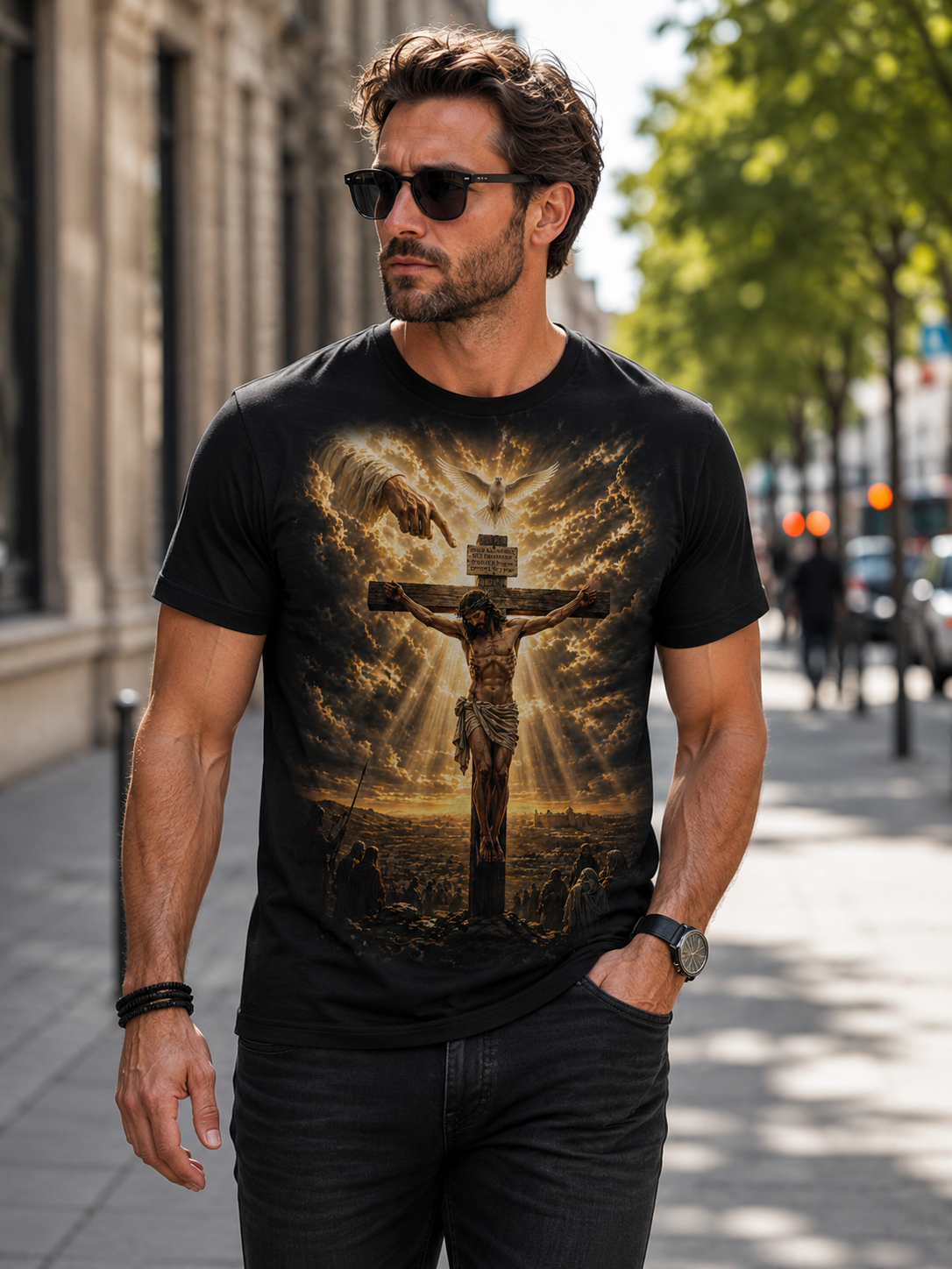 Crucifixion Sunrise T-Shirt — Jesus on the Cross Spiritual Faith Tee