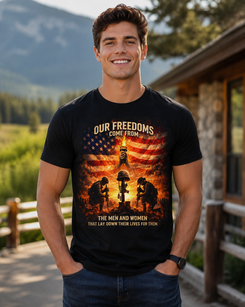 Our Freedoms Come From Soldiers T-Shirt — Patriotic Military Tribute Tee