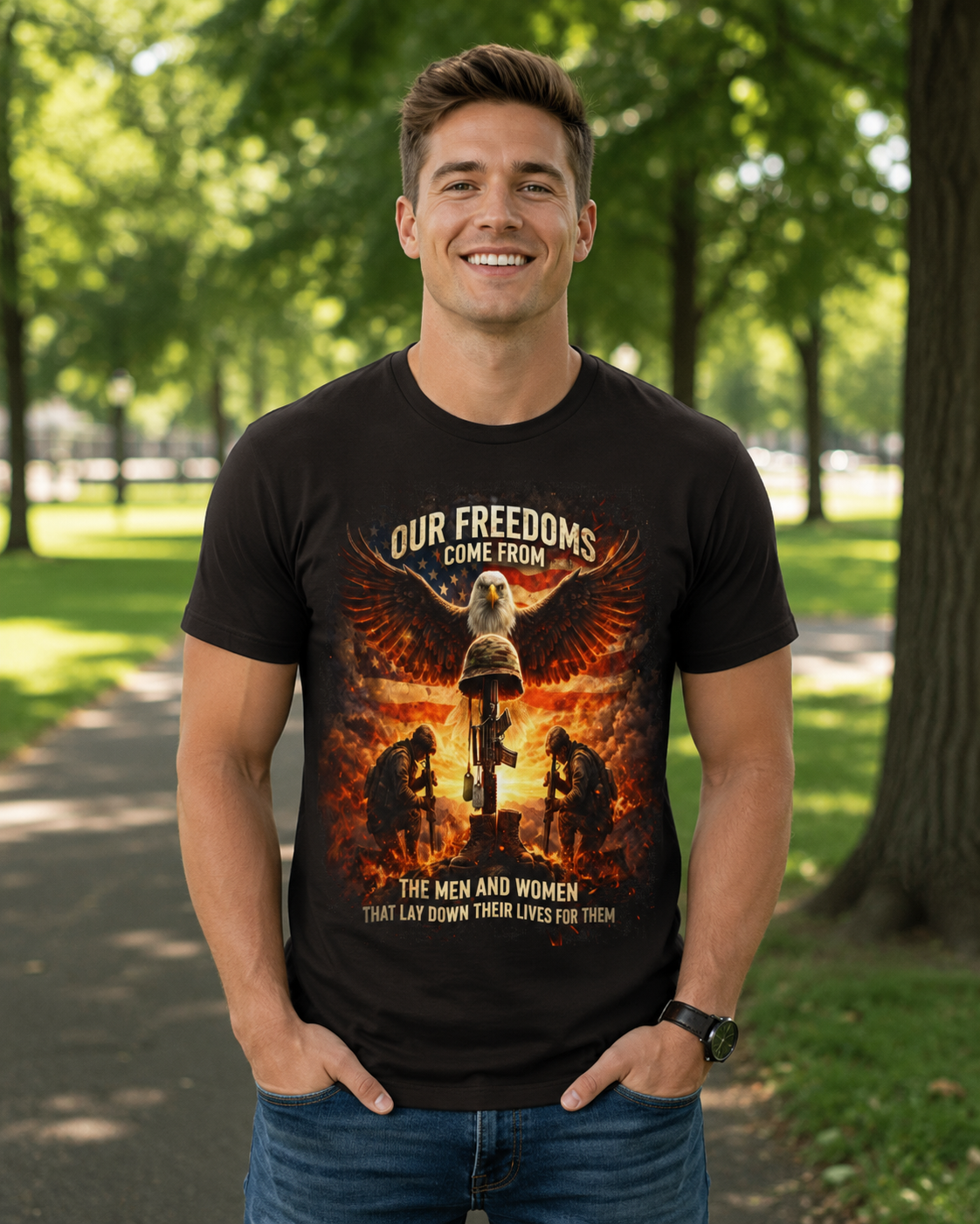 Our Freedoms Come From Military Tribute T-Shirt