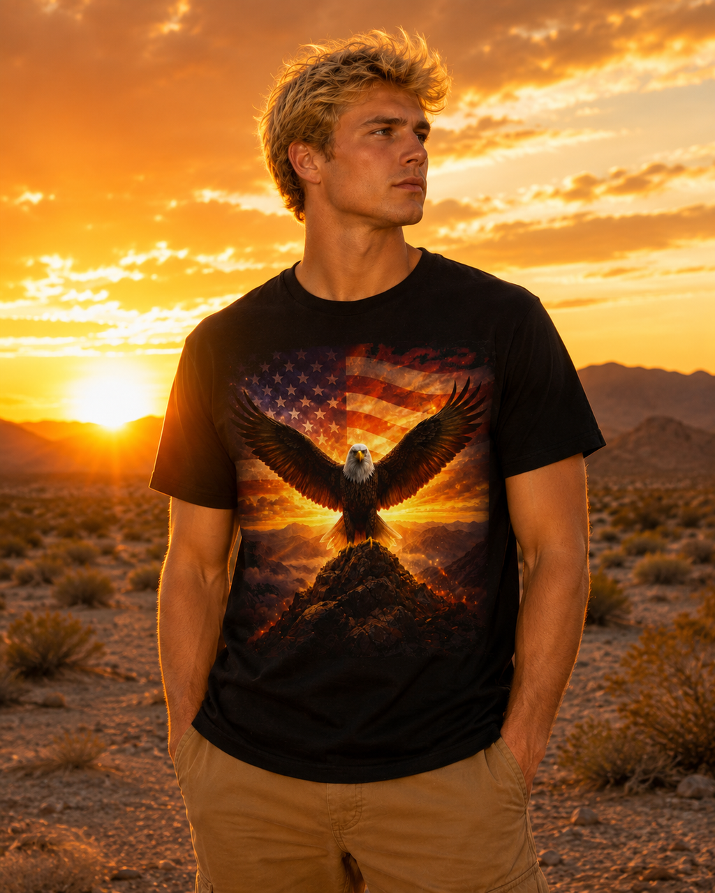 Eagle & American Flag Tee — Patriotic Bald Eagle T-Shirt