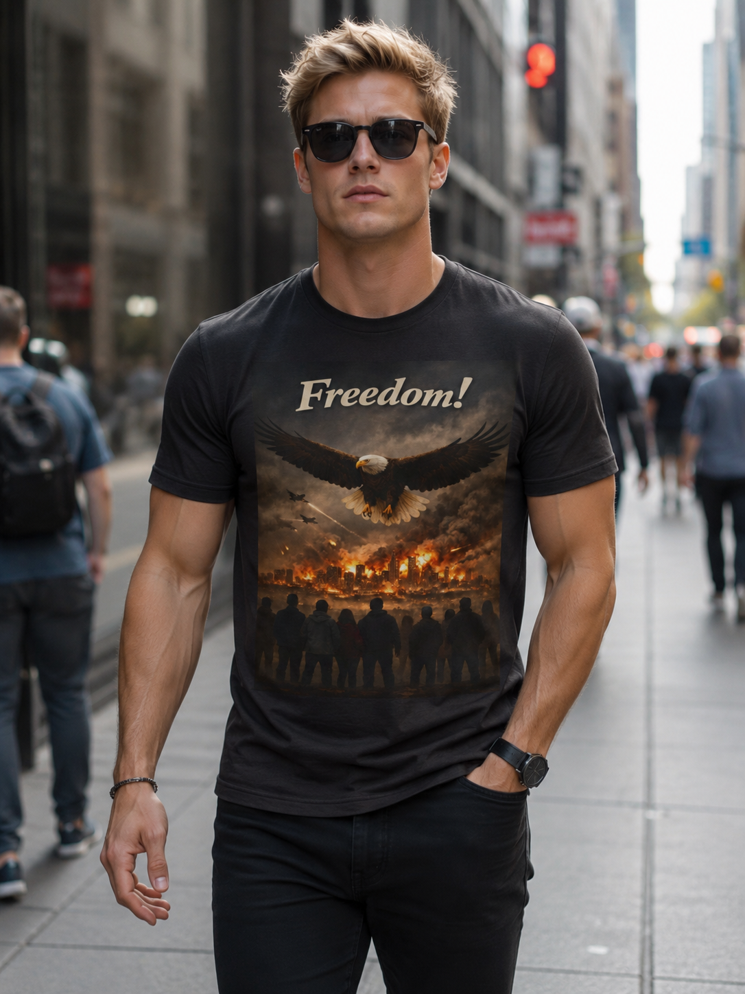 Freedom Eagle T-Shirt — Patriotic Bald Eagle & Crowd Graphic Tee