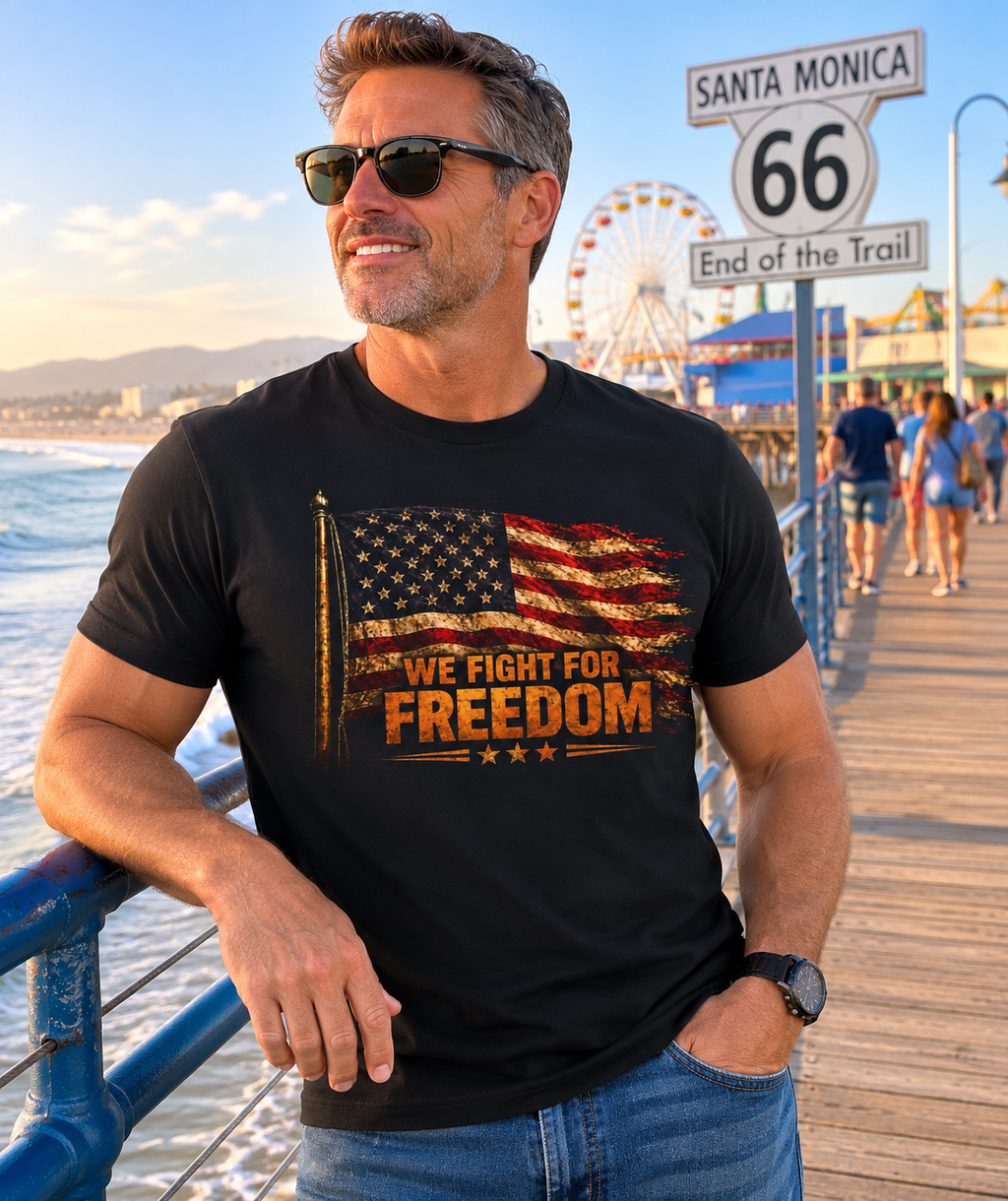 Patriotic 'We Fight For Freedom' T‑Shirt - American Flag Veteran Tee