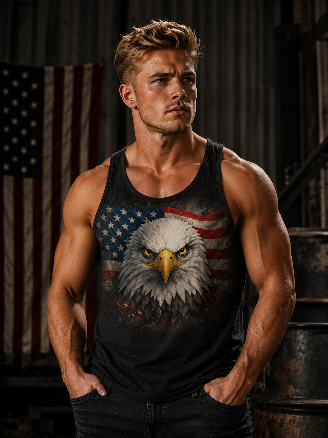 Patriotic Eagle Tank Top — American Flag Bald Eagle Graphic