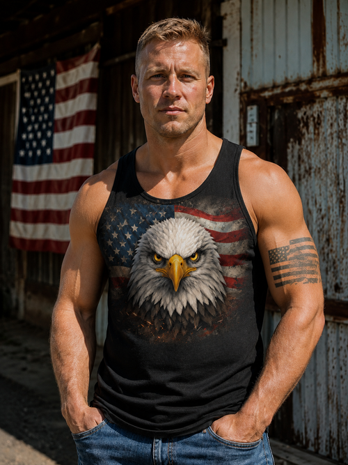 American Eagle Tank Top — Patriotic Bald Eagle with USA Flag