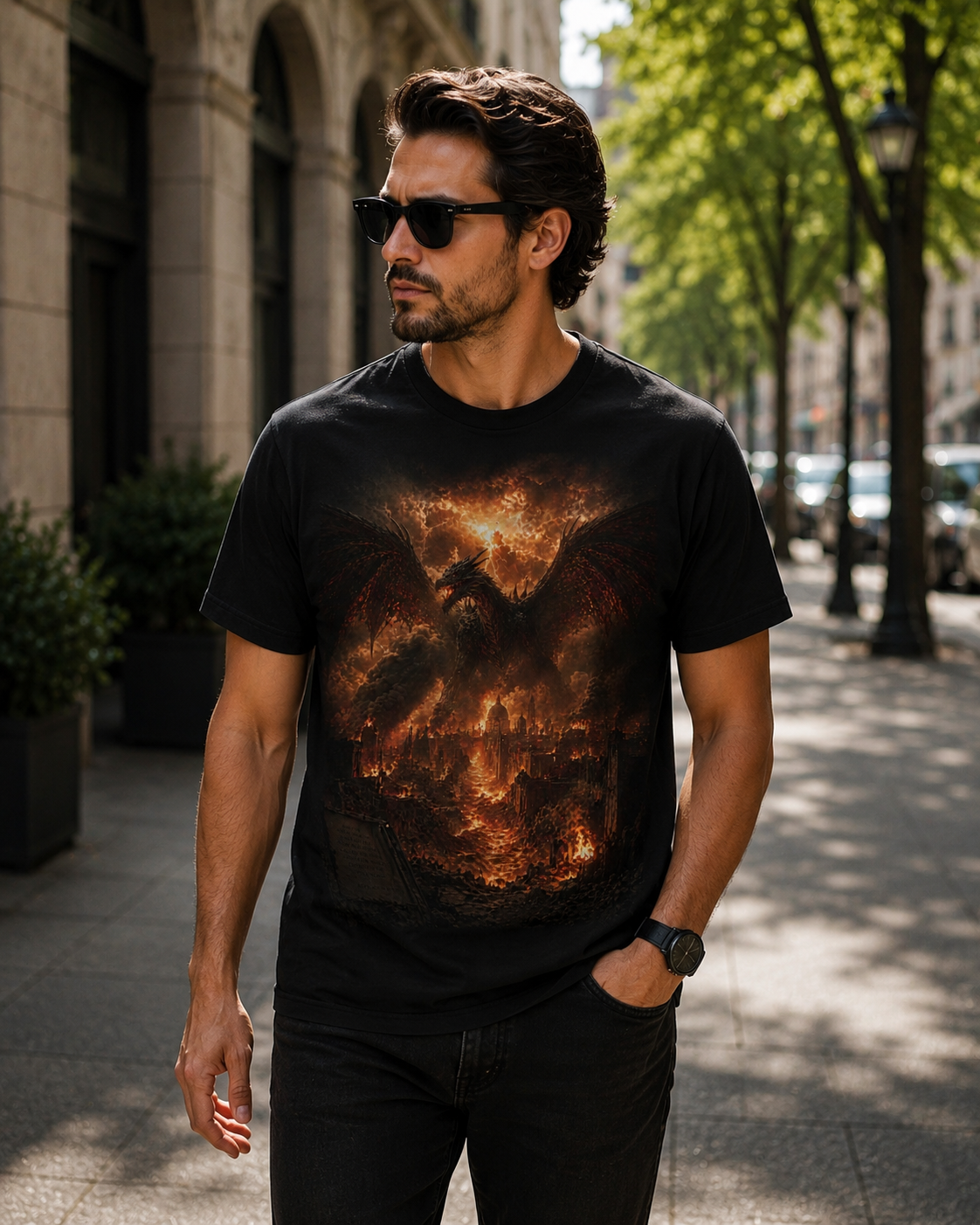 Demonic Dragon Fire End of times Tee — Dark Graphic Shirt of the final battel betten Satan and Miichael the arch angel