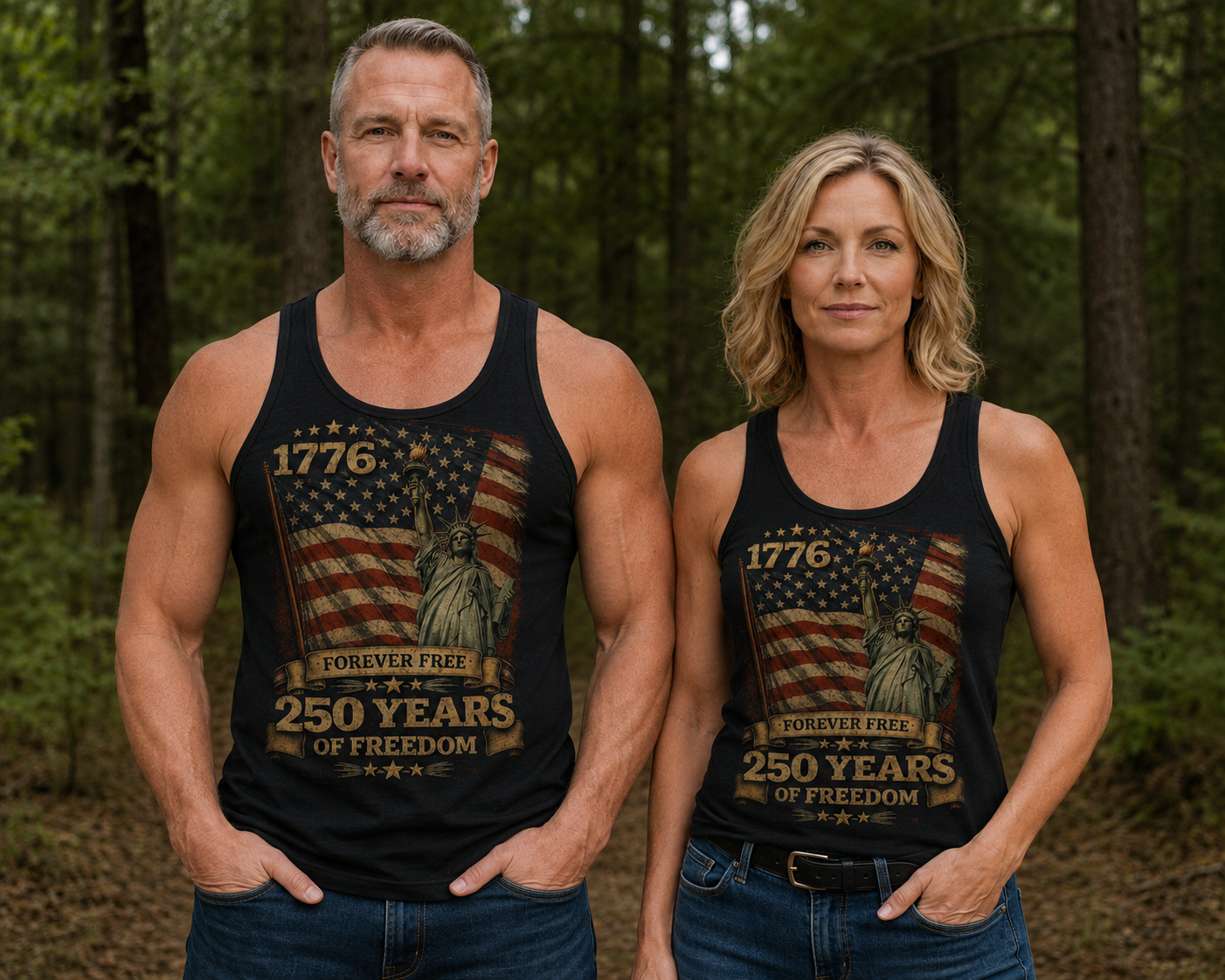 Patriotic 1776 Tank Top — "Forever Free: 250 Years of Freedom" Statue of Liberty & Flag