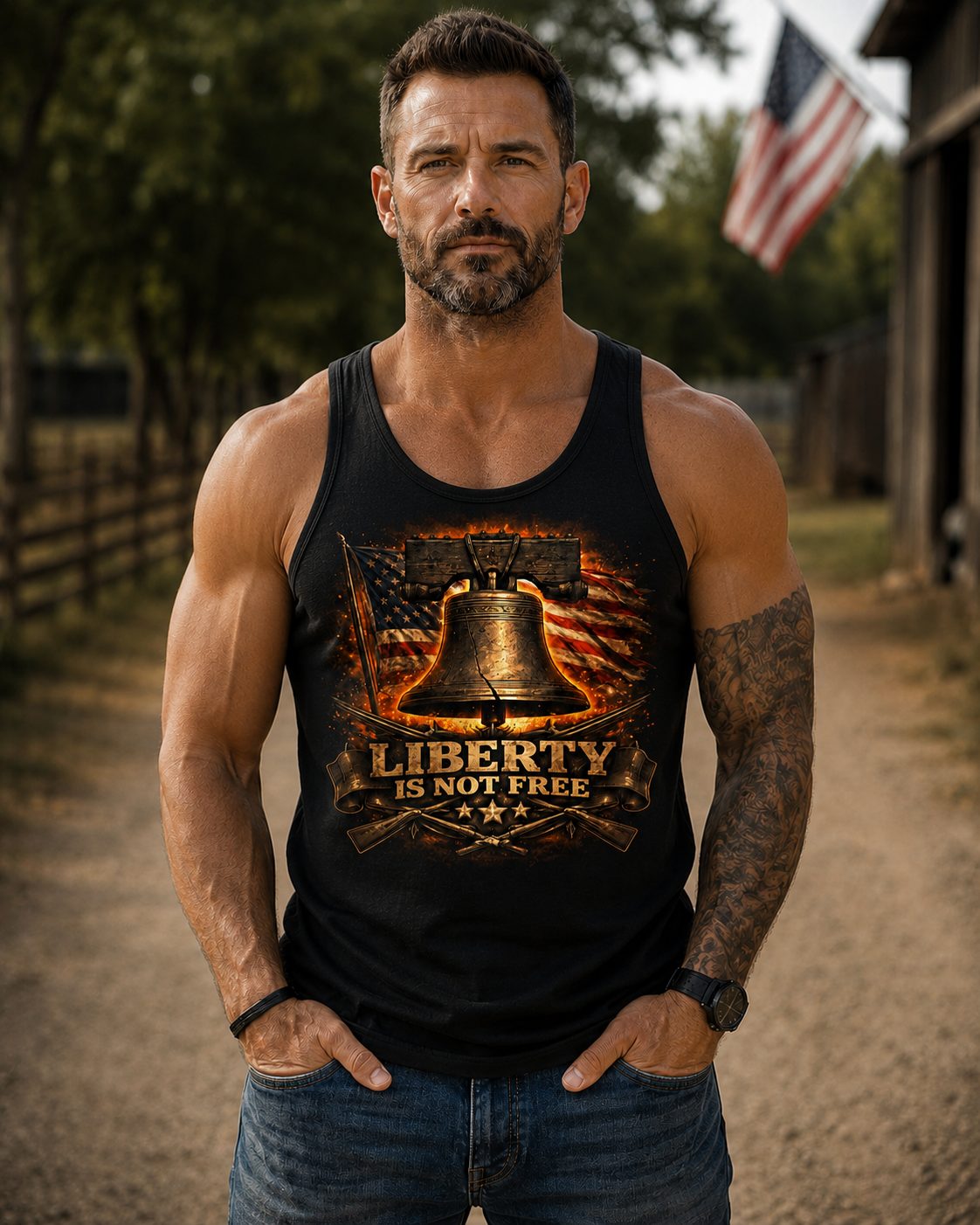 Liberty Is Not Free Tank Top — Patriotic American Flag Bell Concert Tank