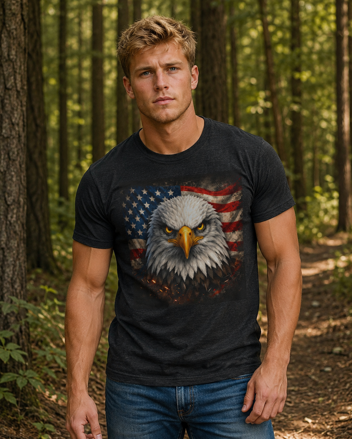 Patriotic Bald Eagle T-Shirt – American Flag Graphic Tee